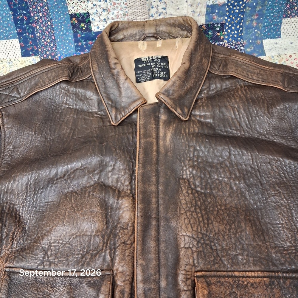Avirex Type A-2 Leather Bomber Jacket Mens XXL Brown Flight Stars and Stripes - Picture 3 of 16